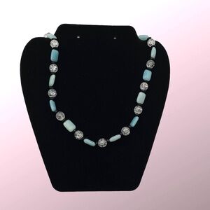 Glass Beads Toggle Clasp Necklace Crackle Glass & Blue Glass Beads